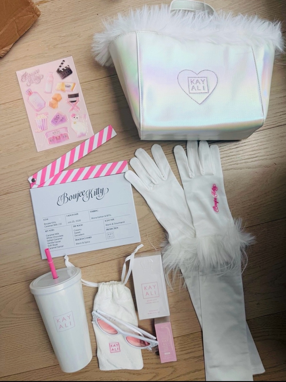 Rare 2026 Kayali boujee kitty Boujee marshmallow PR BOX faux fur bag